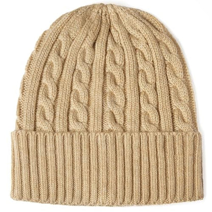 Revony Cable Knit Cuff Beanie for Women – Soft, Cute & Perfect for Everyday Winter Wear - color: Tan