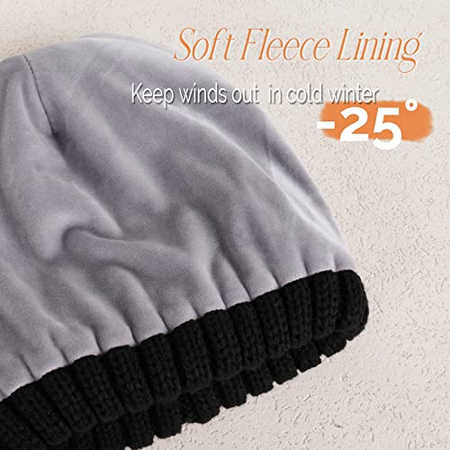 FURTALK Winter Beanie Hats for Women Fleece Lined Pom Pom Knitted Warm Beanie Caps - color: 01-black