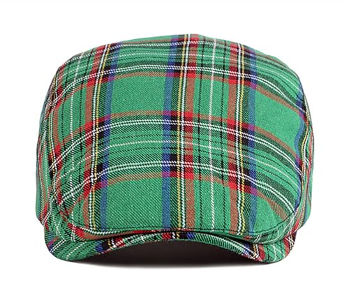 DIYDECAL Plaid Newsboy Hats Retro Flat Cap Gatsby Cabbie Driving Hat for Mens Womens - color: Green