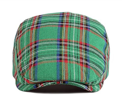 DIYDECAL Plaid Newsboy Hats Retro Flat Cap Gatsby Cabbie Driving Hat for Mens Womens - color: Green