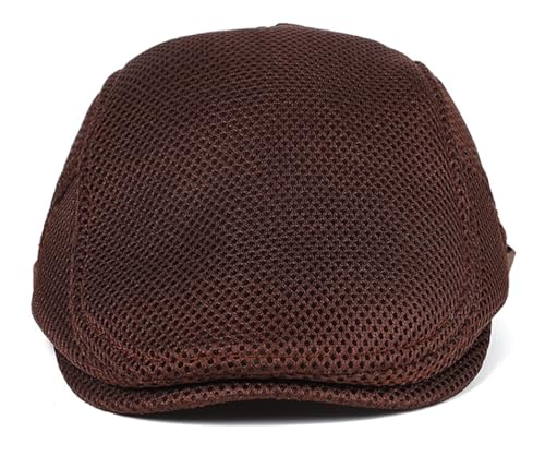 DIYDECAL Mens Breathable Mesh Summer Hat Adjustable Newsboy Beret Ivy Cap Cabbie Flat Cap - color: Brown
