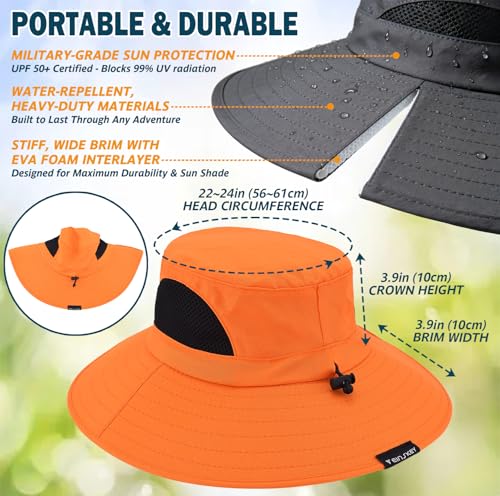 Wide Brim Sun Bucket Hat, Waterproof Boonie Hat for Men & Women - color: 01 Orange