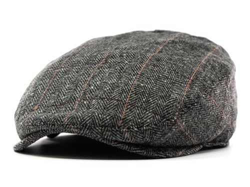 Men's Classic Patchwork Herringbone Checker Plaid Newsboy Ivy Hat Flat Cap - color: Gray Plaid, size: Large-X-Large