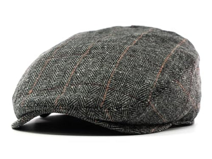 Men's Classic Patchwork Herringbone Checker Plaid Newsboy Ivy Hat Flat Cap - color: Gray Plaid, size: Large-X-Large