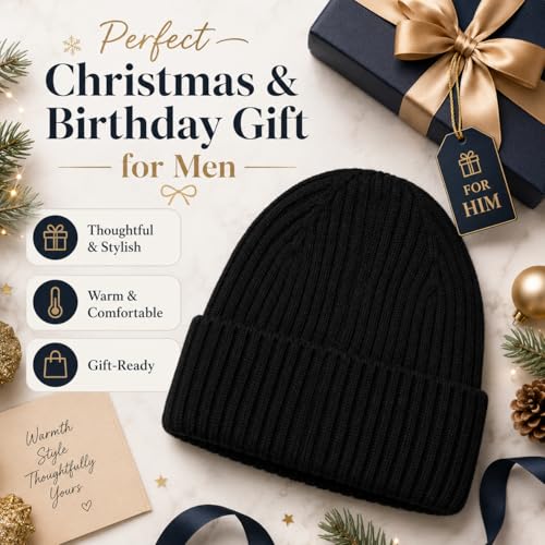Oversize M/L/XL/XXL Merino Wool Beanie Hat for Men & Women - color: Black, size: Medium-Large