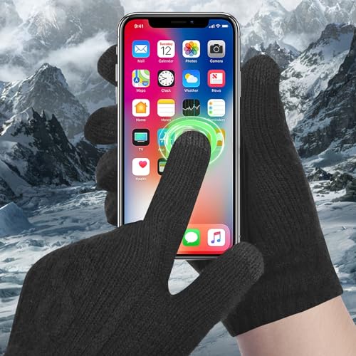 Winter Hat Scarf Gloves Set for Women, Classic Cable Beanie with Removable Pom Pom Long Scarf Touchscreen Gloves 3 in 1 Set - color: Black