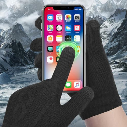 Winter Hat Scarf Gloves Set for Women, Classic Cable Beanie with Removable Pom Pom Long Scarf Touchscreen Gloves 3 in 1 Set - color: Black