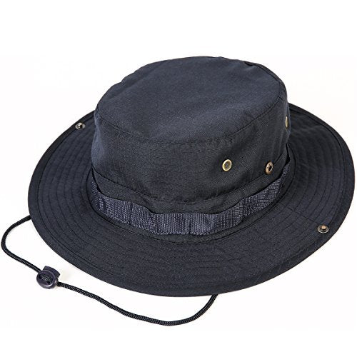 Wide Brim Boonie Hat, Men & Women Top Camo Bucket Hats for Safari Military Beach - color: Navy