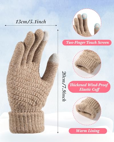JaGely 8 Pieces Women Winter Hats and Gloves Set Women Warm Touchscreen Knitted Lined Gloves Winter Beanies - color: Black, Mixed Khaki