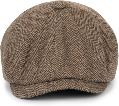 Kid's 20s Winter Newsboy Cap - Knitted Beret Peaked Hat for Boys Girls 4 to 9 Years - color: Coffee