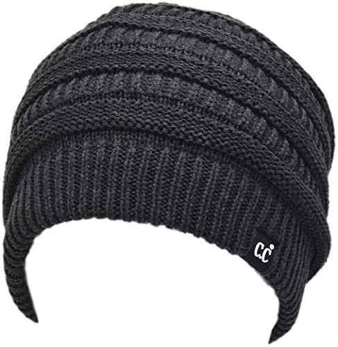 C.C Beanie Oversized Hat with Fuzzy Lining – Thick Knit Thermal Beanie for Cold Weather, Soft Warm Fleece Lined Cap - color: Charcoal Grey