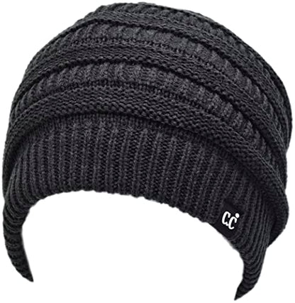 C.C Beanie Oversized Hat with Fuzzy Lining – Thick Knit Thermal Beanie for Cold Weather, Soft Warm Fleece Lined Cap - color: Charcoal Grey