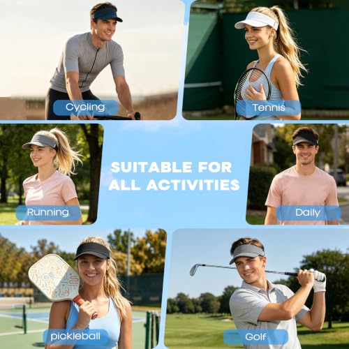 Sukeen Sports Sun Visor Hat for Women Men Lightweight Stretchy Quick Dry Cooling Athletic Visor Hat for Running, Tennis, Golf Grey