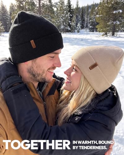 Beanie for Men Women, Winter Double Layer Warm Hat Skull Cap - color: Dark Beige+dark Grey+black