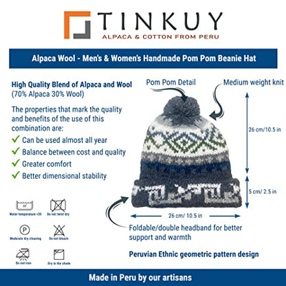 TINKUY Peru Alpaca Wool Winter Beanie, Handmade Bobble Hat, Unisex, One Size - color: Dark Grey