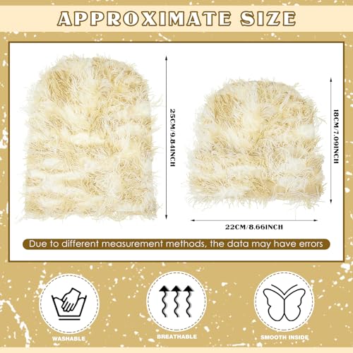 Chuarry Distressed Knitted Beanie Fuzzy Winter Hat - color: Assorted Beige