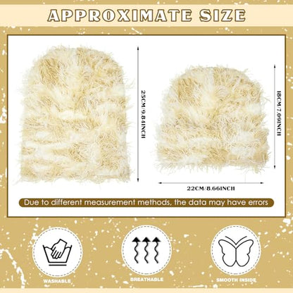 Chuarry Distressed Knitted Beanie Fuzzy Winter Hat - color: Assorted Beige
