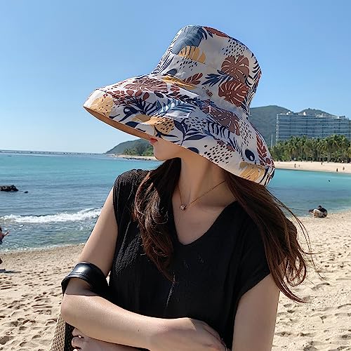 HUAMULAN Women Summer Vacation Wide Brim Sun Hat Reversible Fishing Hats - color: Khaki
