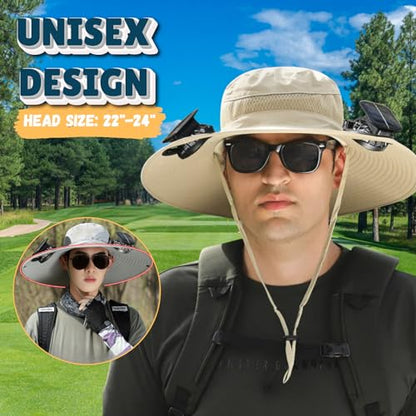 Outdoor Wide Brim Sun Hat with 2 Solar Fan Sun Bucket Hat for Men Women UPF 50+ Bucket Fishing & Beach Hat with Fan Built in - color: A_light Gray