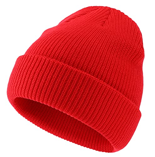 Connectyle 2 Pack Classic Cuffed Beanie Hat for Men & Women Warm Winter Knit Hat Thick Beanies Skull Cap Acrylic Watch Cap - color: Black+red