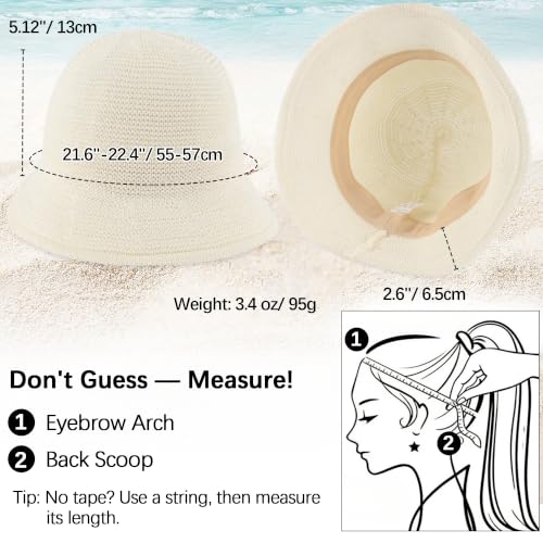 Babalet Summer Straw Beach Sun Hats for Women Packable Floppy Bucket Hat - color: White