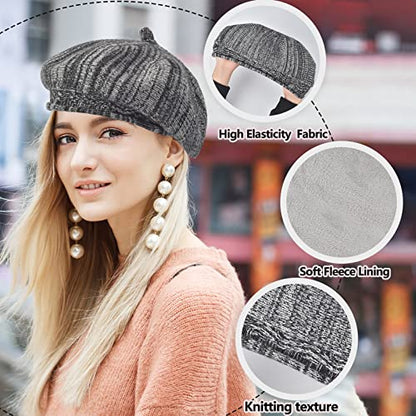 FENELY Beret Hat for Women, French Style Beanie Winter Fashion Warm Thickened Lining Knit Cap - color: Black-white
