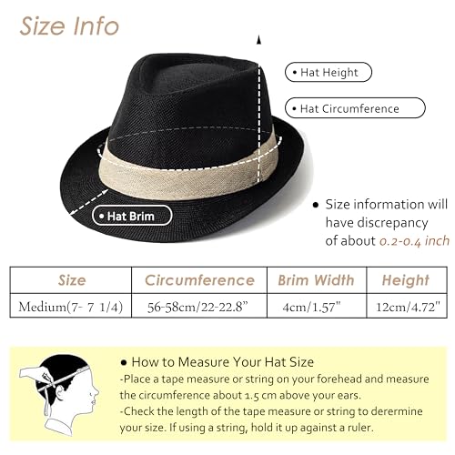 Lisianthus Mens Short Brim Summer Panama Fedora Trilby Sun Hat - color: Black With Beige Band