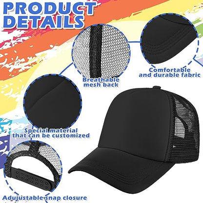 Jeyiour 48 Pack Trucker Hat Bulk Polyester Adjustable Plain Mesh Sublimation Blank Baseball Cap for Women Men Kids - color: Black, White, size: Large