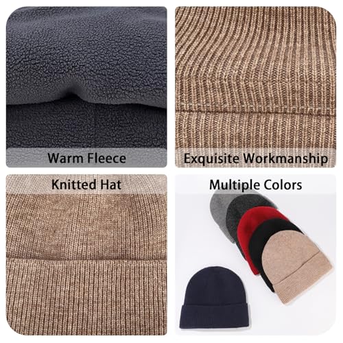 Winter Beanie Hats for Women Men Fleece Slouchy Knit Thick Beanies Warm Thermal Snow Ski Hat Gifts for Cold Weather - color: Khaki