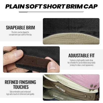 CLAPE Short Brim Baseball Cap for Men, Cotton Adjustable Travel Hat - color: Clsb06-washed Green