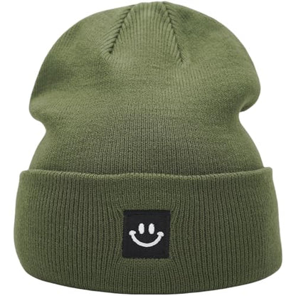 55cube Unisex Winter Beanie Hats Warm Thick Knit Cuffed Skullcaps - color: Solid Olive Green