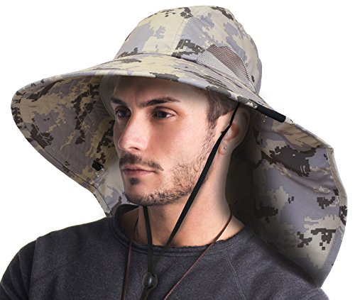 Tirrinia Wide Brim Sun Hat with Neck Flap for Men & Women - color: Digital Gray