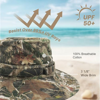 Bucket Hat UV Protection Sun Hat, Boonie Fishing Safari Hats for Outdoors - color: Forest Camo