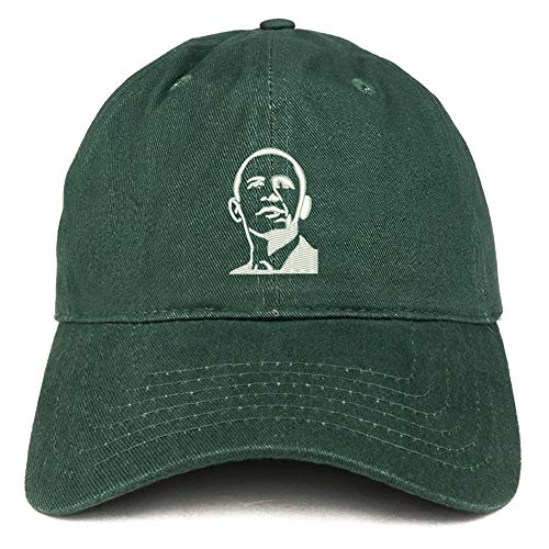 Trendy Apparel Shop Barack Obama Portrait Embroidered Brushed Cotton Cap - color: Hunter