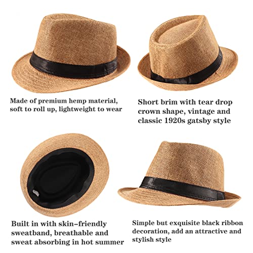 Ultrafun 5 Pack Short Brim Fedora Classic Summer Beach Sun Hat Panama Cap for Men Women - color: 5pack-white, size: One Size