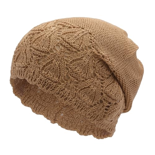 ZLYC Crochet Slouchy Beanie for Women Soft Lightweight Skull Cap - color: Solid Shiny Brown