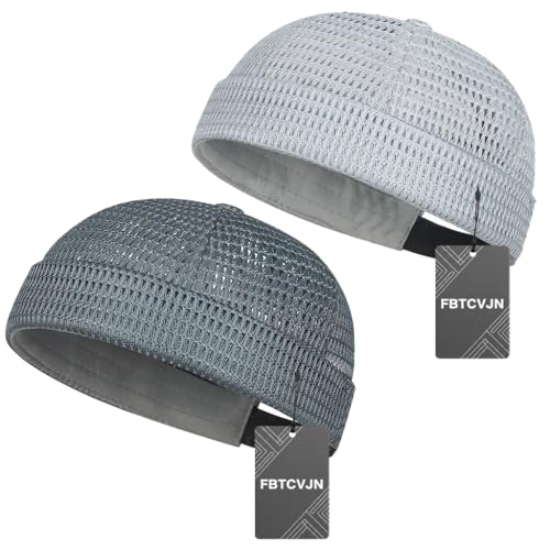 2 Pack Men's Breathable Brimless Hat Summer Style Mesh Tang Ultra Cooling Skull Adjustable Hip-Hop Cap Docker Beanie - color: Light Gray+dark Gray