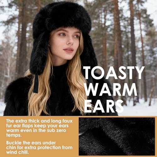 Trapper Hat with Ear Flaps - Winter Russian-Style Fur Pilot Ushanka, Windproof Skiing for Men & Women - color: Off-white