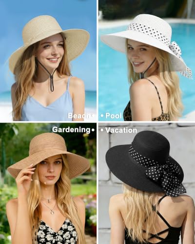Sun Beach Straw Hats for Women, Summer Wide Brim Hat - color: Light Off-white, size: X-Large