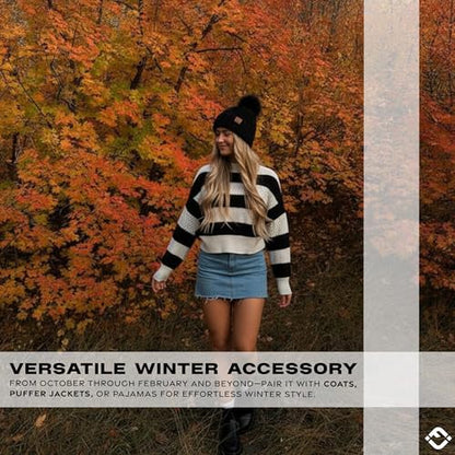 Funky Junque Beanie for Women Ultra Soft Chenille Faux Fur Pom Pom Winter Hats Warm Ski Cap Fashion - color: Black