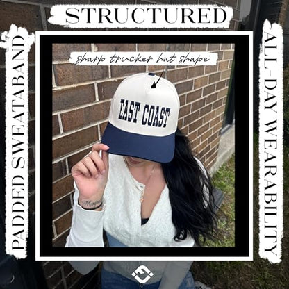 Funky Junque Trucker Snapback Hat - color: East Coast - Navy/Beige