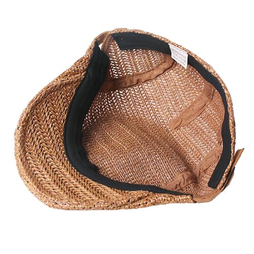 Men Straw Beret Newsboy Hat, Summer Straw Beret Hats for Women, Mesh Adjustable Flat Gatsby Hat Cabbie Ivy Driving Cap