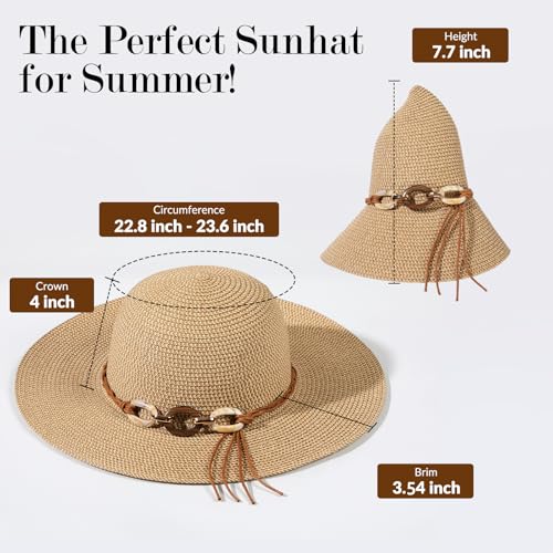 Tavaleu Beach Hat Foldable Wide Brim UV Protection for Women Summer Sun Hat - color: Khaki-2