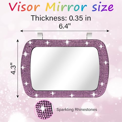 BFXM Car Visor Mirror, Clip-On Car Mirror Vanity with Pink Bling Diamonds - color: Pink
