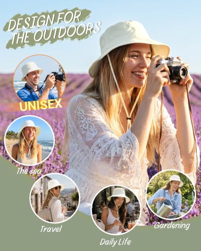 Water-Resistant UPF 50+ Sun Bucket Hat Packable Brimmed for Women Men - color: White