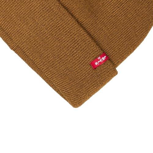 Levi's Mens All-Season Hero Beanie Soft Knit Cuffed Winter Hat, Warm & Comfortable Everyday Style - color: Tan Red Tab