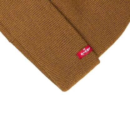 Levi's Mens All-Season Hero Beanie Soft Knit Cuffed Winter Hat, Warm & Comfortable Everyday Style - color: Tan Red Tab