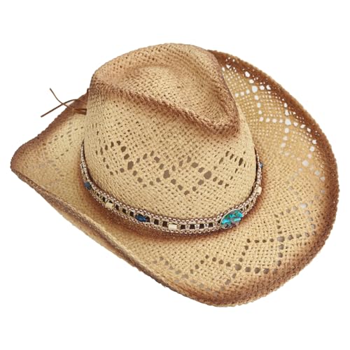 Straw Cowboy Hat for Women, Cowgirl Hat Wide Brim Western Cowboy Hat - color: Style9