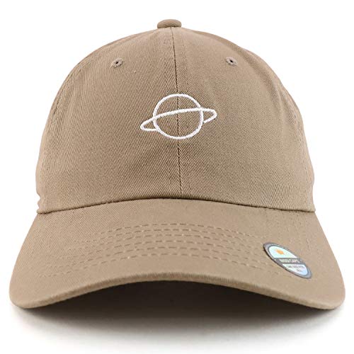 Trendy Apparel Shop Planet Embroidered Low Profile Soft Cotton Dad Hat Cap - color: Khaki