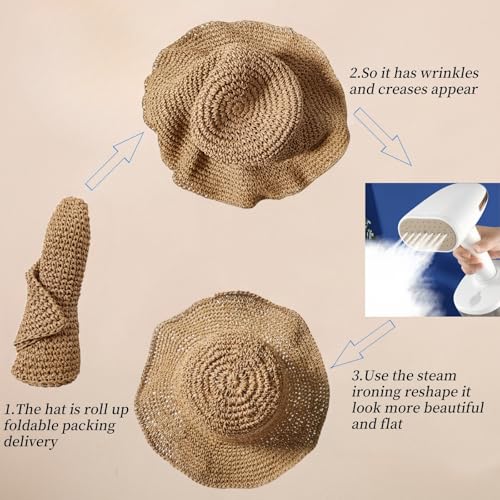 Floppy Big Beach Straw Hats for Women Foldable Summer Wide Brim Packable Sun Hat Womens Travel Straw Fedora Hat - color: Khaki-4